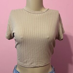 Stylish Beige Ribbed Crop Top
